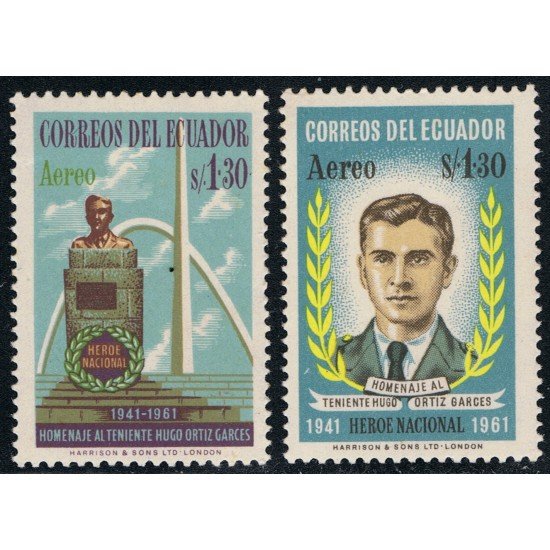 Ecuador A- 383/84 1961 20 Aniv. Muerte Teniente Hugo Ortiz Garges MNH Ecuador A- 383/84 1961 20 Aniv. Muerte Teniente Hugo Ortiz Garges MNH