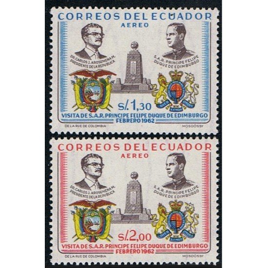 Ecuador A- 397/98 1962 Visita del Duque de Edimburgo MNH Ecuador A- 397/98 1962 Visita del Duque de Edimburgo MNH