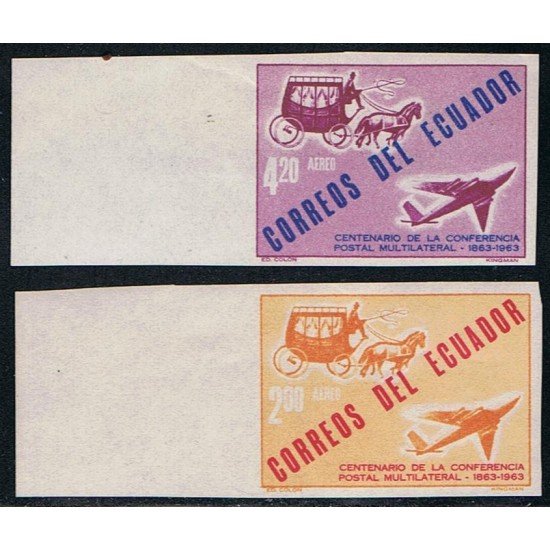 Ecuador A- 405/06s 1963 Aéreo Cº Conferencia Postal Sin dentar Variety Avión Ecuador A- 405/06s 1963 Aéreo Cº Conferencia Postal Sin dentar Variety Avión