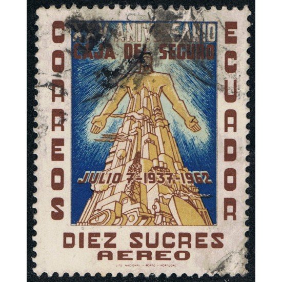 Ecuador A- 413 1963 Aéreo 25 Aniversario Caja de Seguros Usado