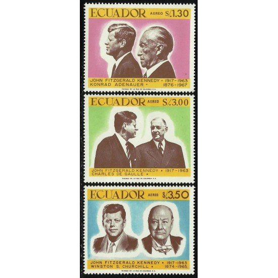 Ecuador A- 487/89 1967 Aéreo Kennedy Churchill De Gaulle MNH Ecuador A- 487/89 1967 Aéreo Kennedy Churchill De Gaulle MNH