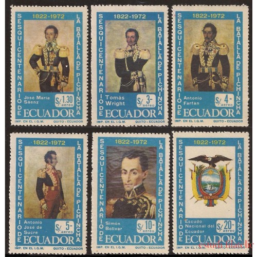 Ecuador A- 547/52 1972 150 Aniversario Batalla Pichincha Bolivar MNH
