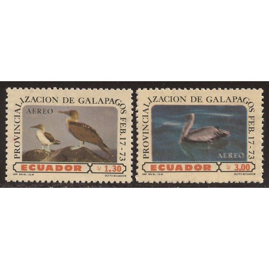 Ecuador A- 573/74 1973 Provincialización Islas Galápagos Fauna Pájaro Bird MNH Ecuador A- 573/74 1973 Provincialización Islas Galápagos Fauna Pájaro Bird MNH