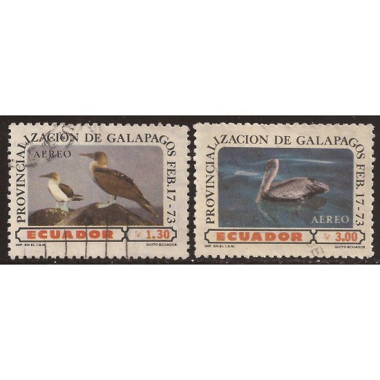 Ecuador A- 573/74 1973 Provincialización Islas Galápagos Fauna Pájaro Bird Usado Ecuador A- 573/74 1973 Provincialización Islas Galápagos Fauna Pájaro Bird Usado