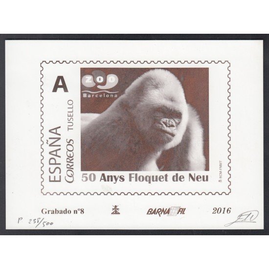 España Spain Grabado 8 Barnafil 2016 50 Av Floquet de Neu Copito de nieve Gorila Fauna