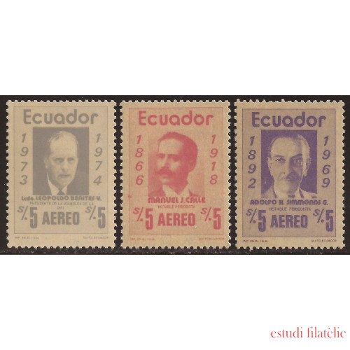 Ecuador A- 584/86 1975 Leopoldo Benites Manuel Calle Adolfo Simmonds MNH