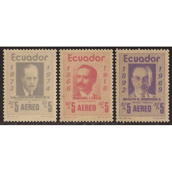 Ecuador A- 584/86 1975 Leopoldo Benites Manuel Calle Adolfo Simmonds MNH Ecuador A- 584/86 1975 Leopoldo Benites Manuel Calle Adolfo Simmonds MNH
