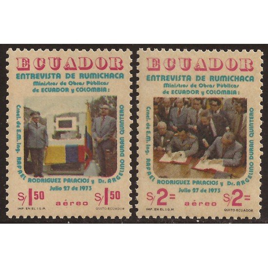 Ecuador A- 587/88 1975 Entrevista de Rumichaca Ministros obras públicas Colombia MNH