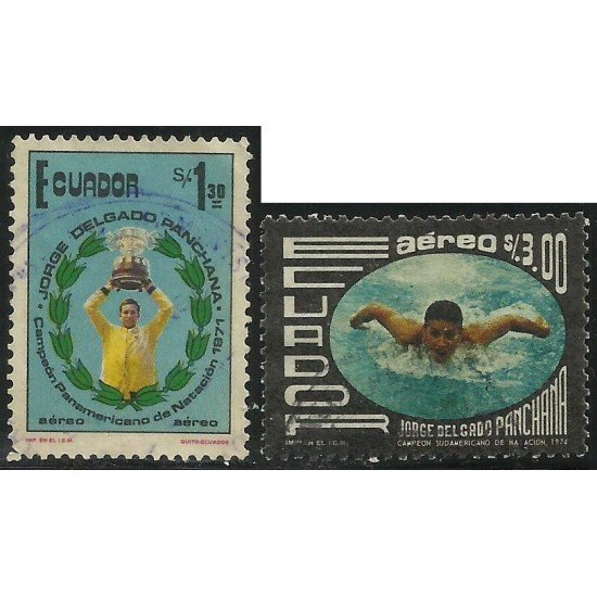 Ecuador A- 594/95 1975 Campeón de Natación Jorge Delgado Ponchana usados Ecuador A- 594/95 1975 Campeón de Natación Jorge Delgado Ponchana usados