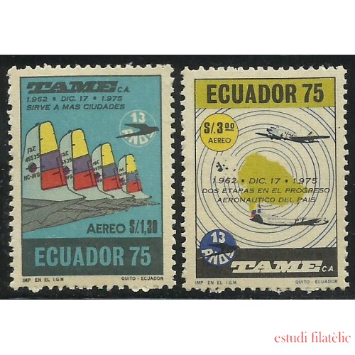 Ecuador A- 606/07 1975 Aéreo Compañía Aérea TAME Avión MNH
