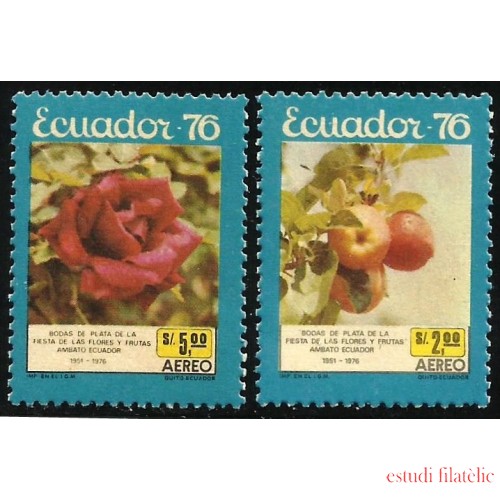 Ecuador A- 615/16 1976 Aéreo Fiesta de las flores flowers Rosa Rose 