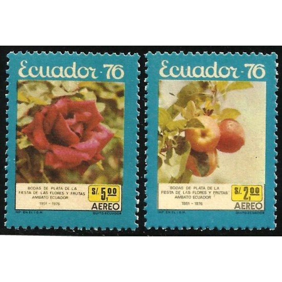 Ecuador A- 615/16 1976 Aéreo Fiesta de las flores flowers Rosa Rose