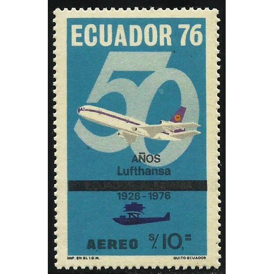 Ecuador A- 617 1975 50 Años Lufthansa Avión MNH Ecuador A- 617 1975 50 Años Lufthansa Avión MNH