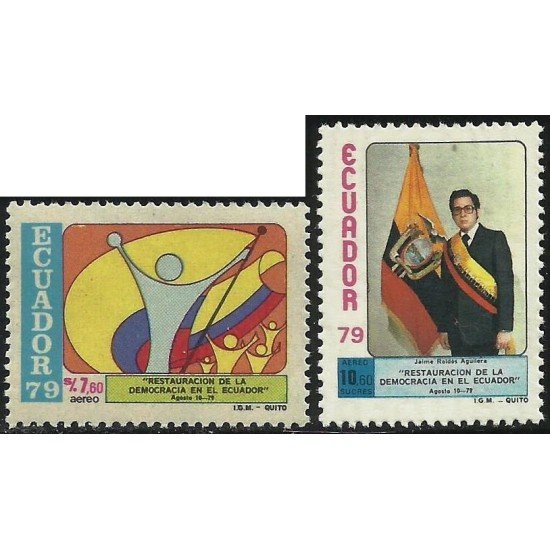 Ecuador A- 679/80 1979 Restauración de la democracia Bandera Flag MNH Ecuador A- 679/80 1979 Restauración de la democracia Bandera Flag MNH