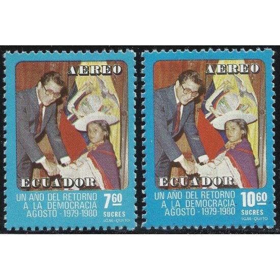 Ecuador A- 716/17 1980 I Aniversario Presidente Aguolera a la Demoracia Ecuador A- 716/17 1980 I Aniversario Presidente Aguolera a la Demoracia