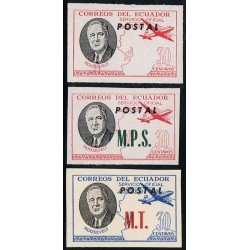 Ecuador S- 165/67 1949 Sin dentar Presidente Roosevelt Avion POSTAL MNH