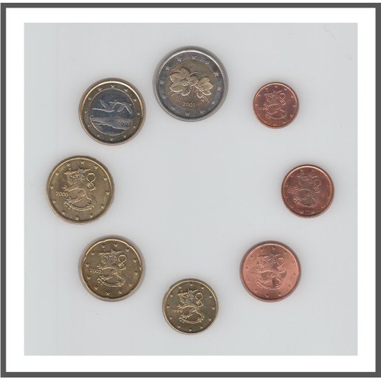 Finlandia Emisión monedas Sistema monetario euro € Tira combinada años variados Finlandia Emisión monedas Sistema monetario euro € Tira combinada años variados