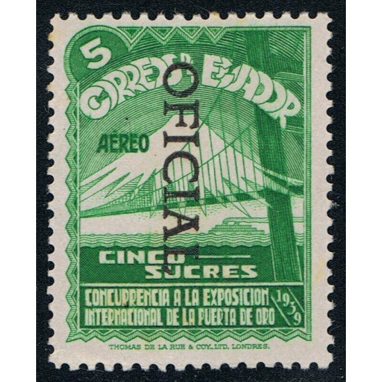 Ecuador S- 18 1941 Servicio Oficial Exposición Internacional Puerta de Oro MNH