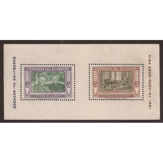 Ecuador Hojita block 1 1952 Visita Presidente Plaza a Estados Unidos MNH Ecuador Hojita block 1 1952 Visita Presidente Plaza a Estados Unidos MNH