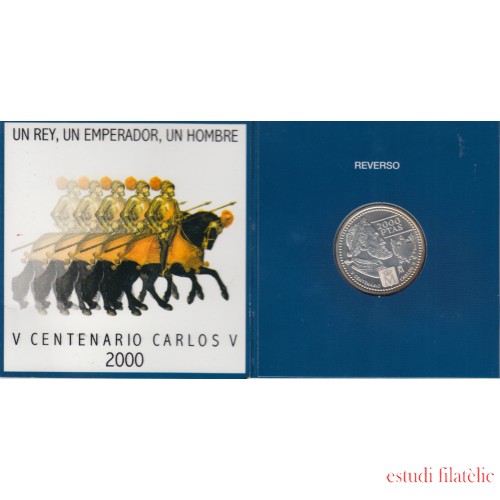 España Spain Cartera Oficial 2000 Moneda 2000 ptas Plata V Cent Carlos V FNMT