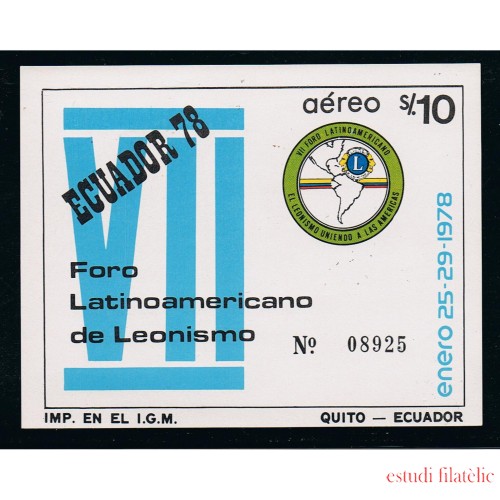 Ecuador Hojita block 39 1978 Foro Latinoamericano de Leonismo MNH