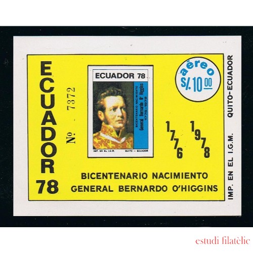 Ecuador Hojita block 40 1978 Bicentenario nacimiento Bernardo O´Higgins MNH