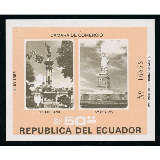 Ecuador Hojita Block 67 1985 Cámara de Comercio MNH Sombras Ecuador Hojita Block 67 1985 Cámara de Comercio MNH Sombras