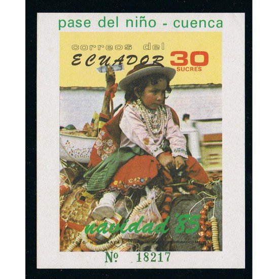 Ecuador Hojita Block 70 1985 Pase del niño-cuenca Navidad MNH Ecuador Hojita Block 70 1985 Pase del niño-cuenca Navidad MNH