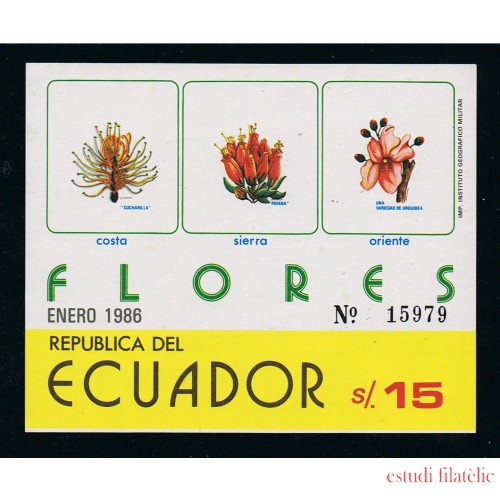 Ecuador Hojita Block 71 1986 Flores Flowers MNH