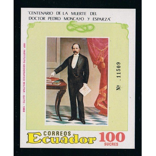 Ecuador Hojita Block 77 1988 Centenario de la muerte del Doctor Pedro Moncayo MNH
