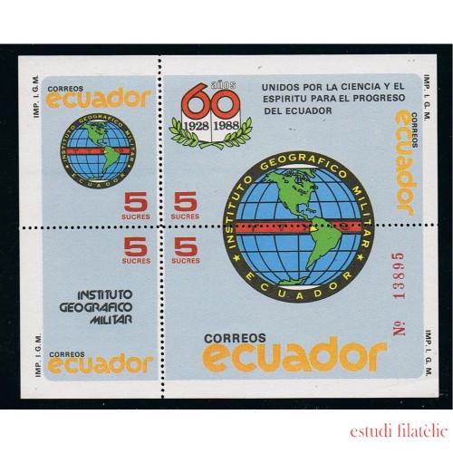 Ecuador Hojita Block 78 1988 Instituto geográfico militar MNH