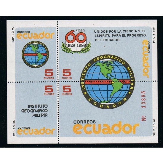 Ecuador Hojita Block 78 1988 Instituto geográfico militar MNH Ecuador Hojita Block 78 1988 Instituto geográfico militar MNH