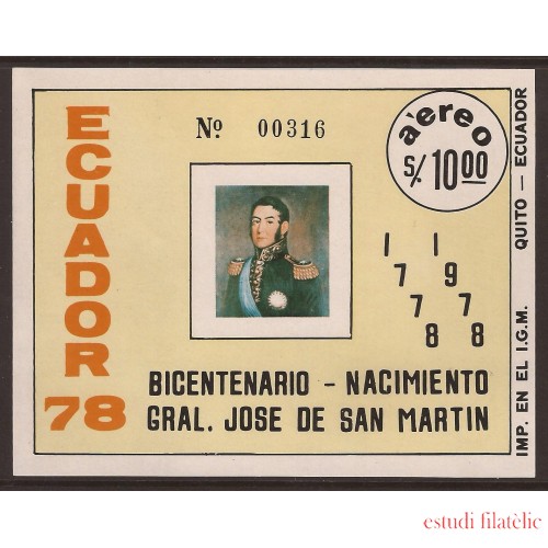 Ecuador Hojita Block 37 1978 Bicentenario General José de San Martin MNH
