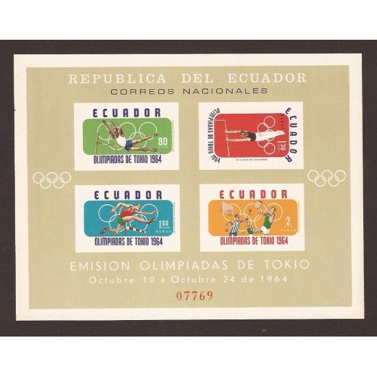 Ecuador Hojita Block 11 Juegos Olímpicos Olympic Games Tokio MNH Ecuador Hojita Block 11 Juegos Olímpicos Olympic Games Tokio MNH