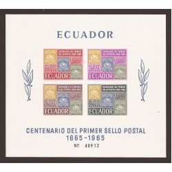 Ecuador Hojita Block 13 1965 Centenario Primer sello Postal MNH Ecuador Hojita Block 13 1965 Centenario Primer sello Postal MNH