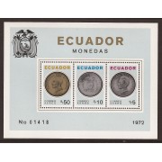 Ecuador Hojita Block 23 1973 Monedas Coins Sin dentar y dentada MNH