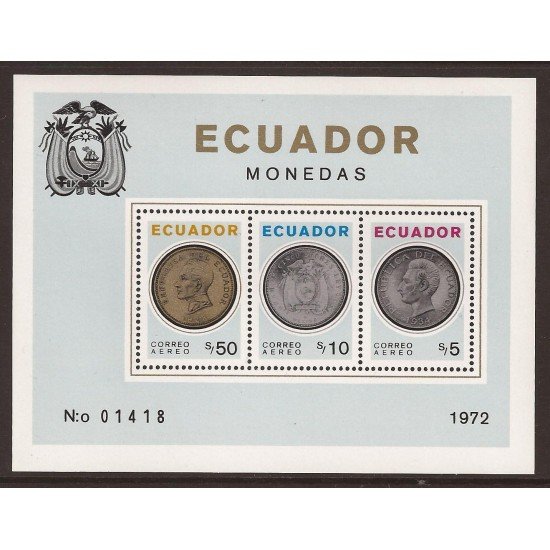 Ecuador Hojita Block 23 1973 Monedas Coins Sin dentar y dentada MNH Ecuador Hojita Block 23 1973 Monedas Coins Sin dentar y dentada MNH