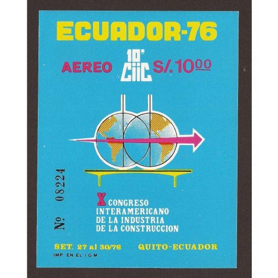 Ecuador Hojita Block 30 1976 X Congreso Interamericano de la Industria y Construcción MNH Ecuador Hojita Block 30 1976 X Congreso Interamericano de la Industria y Construcción MNH