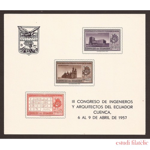 Ecuador Hojita block 4 1957 III Congreso Ingenieros y Arquitectos Cuenca   MNH