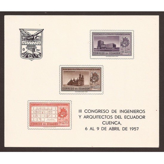 Ecuador Hojita block 4 1957 III Congreso Ingenieros y Arquitectos Cuenca MNH Ecuador Hojita block 4 1957 III Congreso Ingenieros y Arquitectos Cuenca MNH