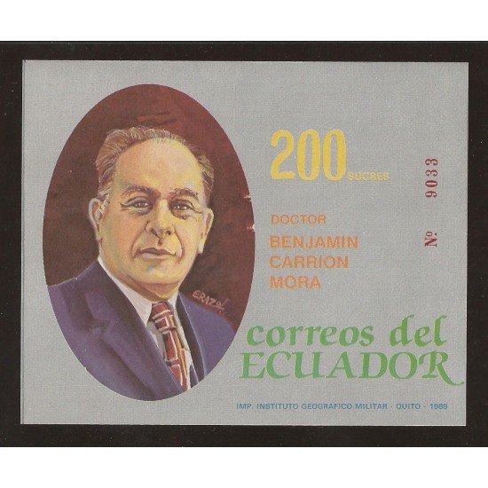 Ecuador Hojita Block 84 1989 Doctor Benjamín Carrión Mora MNH Ecuador Hojita Block 84 1989 Doctor Benjamín Carrión Mora MNH