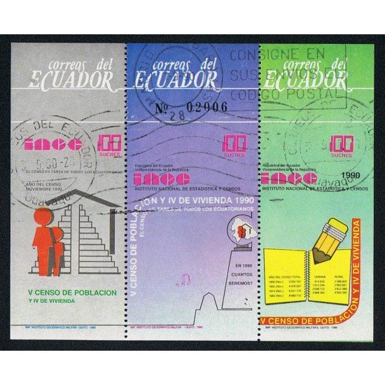 Ecuador Hojita Block 92 1990 V Censo de población y IV de vivienda usado Ecuador Hojita Block 92 1990 V Censo de población y IV de vivienda usado