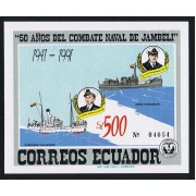 Ecuador Hojita Block 97 1992 50 Años del combate naval de Jambelí barco MNH
