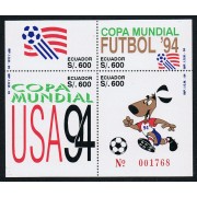 Ecuador Hojita Block 98 1994 copa Mundial Fútbol Football USA 94 MNH