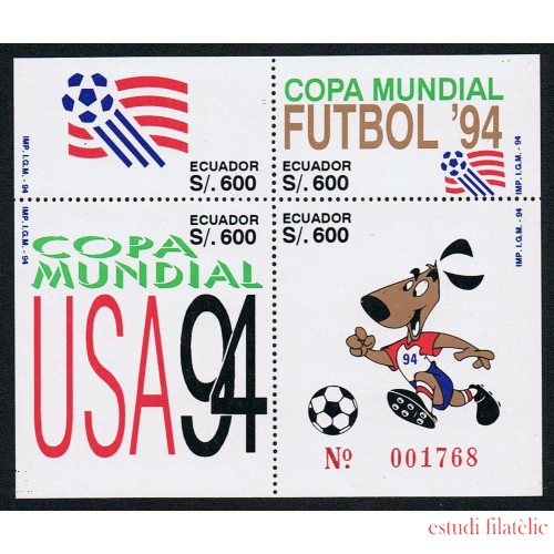 Ecuador Hojita Block 98 1994 copa Mundial Fútbol Football USA 94 MNH