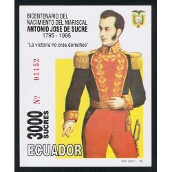 Ecuador Hojita Block 99 1995 Bicentenario nacimiento del mariscal Antonio José de Sucre MNH Ecuador Hojita Block 99 1995 Bicentenario nacimiento del mariscal Antonio José de Sucre MNH