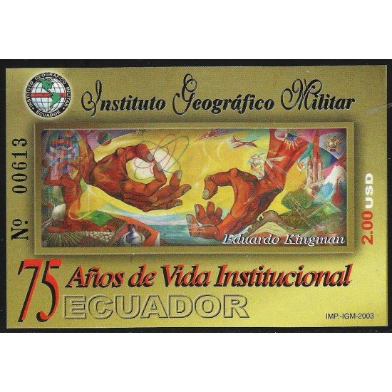 Ecuador Hojita Block 122 2003 Instituto Geográfico Militar Eduardo Kingman MNH Ecuador Hojita Block 122 2003 Instituto Geográfico Militar Eduardo Kingman MNH