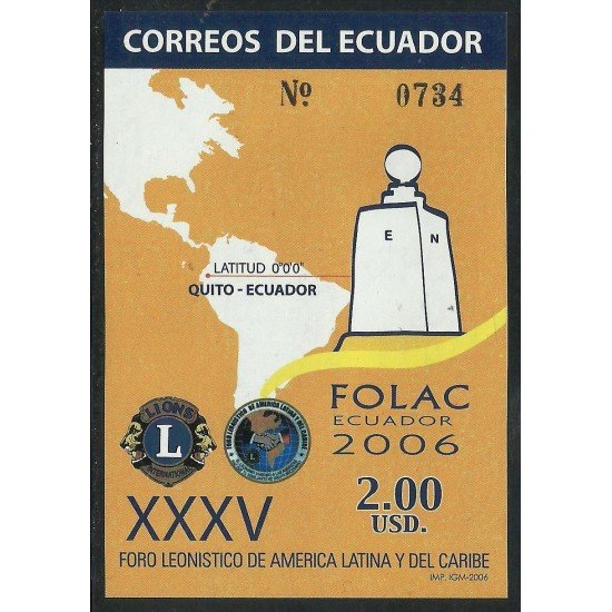 Ecuador Hojita Block 134 2006 Foro Leonístico de América Latina y el Caribe Lyon Club MNH Ecuador Hojita Block 134 2006 Foro Leonístico de América Latina y el Caribe Lyon Club MNH