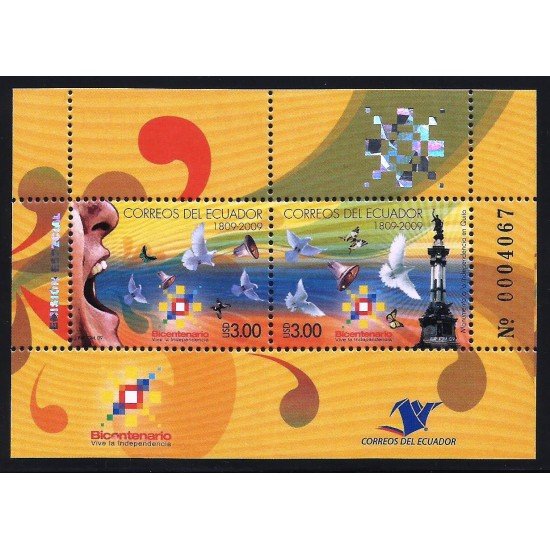 Ecuador Hojita Block 149 2009 Bicentenario Vive la independencia fauna bird MNH