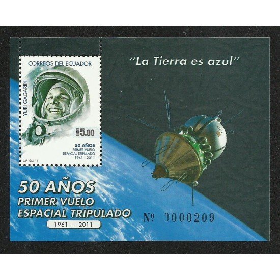 Ecuador Hojita Block 158 2011 50 Años primer vuelo espacial tripulado MNH Ecuador Hojita Block 158 2011 50 Años primer vuelo espacial tripulado MNH